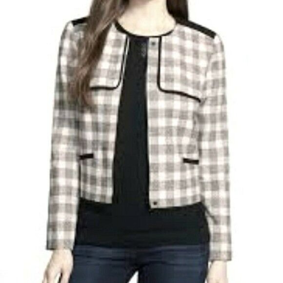 Classiques Entier Linen Blend Cream & Black Plaid Blazer - Picture 3 of 12